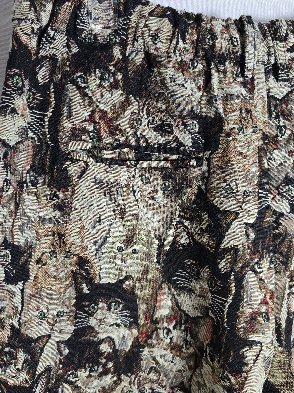 Dressed In Lala Cat Faces Wide Leg Pull On Pant Trousers Black Tan Brown Sz L - Picture 5 of 7